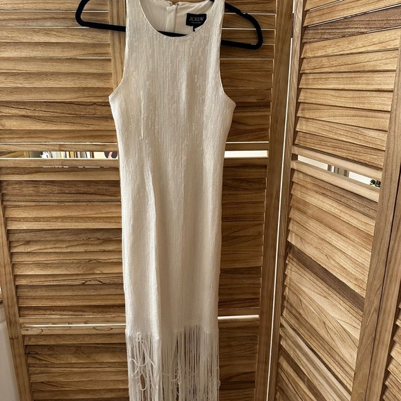 J Crew Collection White Fringe Sheath Dress with Sequins Size 2 - Picture 4 of 8